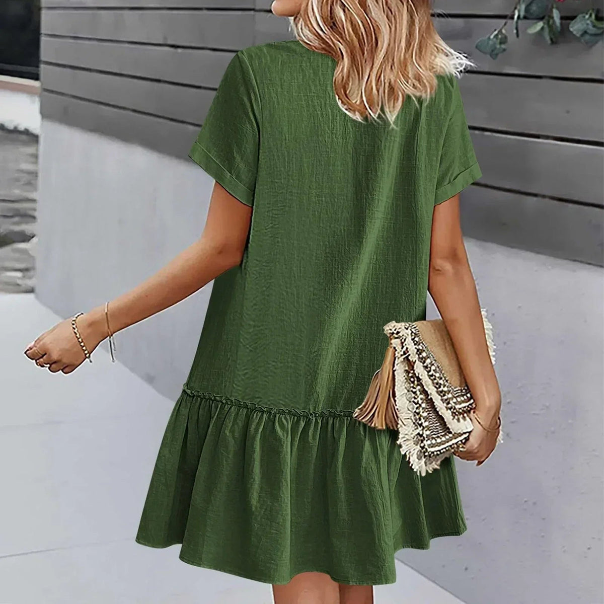 Damen-Hemdkleid mit Knopfleiste und kurzem Schnitt-Mini Dress-Alpenkind