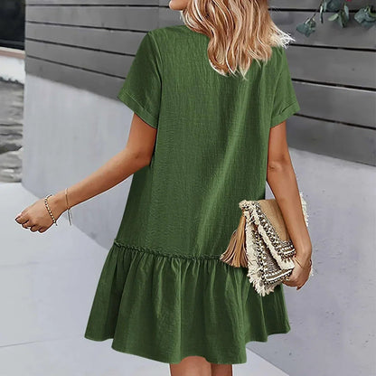 Damen-Hemdkleid mit Knopfleiste und kurzem Schnitt-Mini Dress-Alpenkind