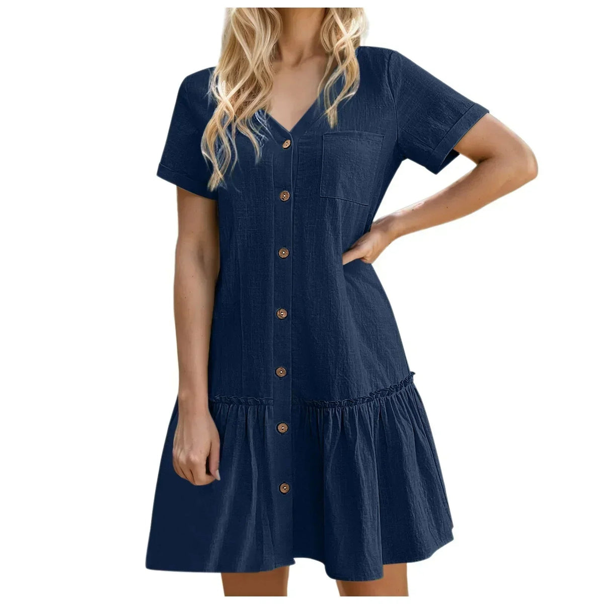 Damen-Hemdkleid mit Knopfleiste und kurzem Schnitt-Mini Dress-Alpenkind