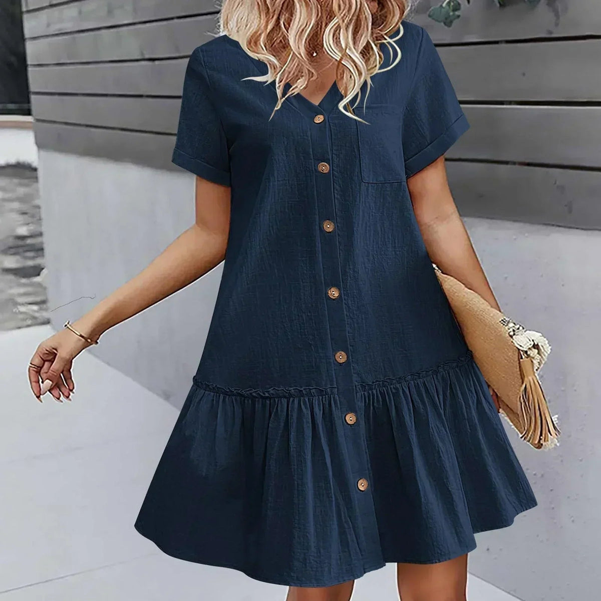 Damen-Hemdkleid mit Knopfleiste und kurzem Schnitt-Mini Dress-Alpenkind