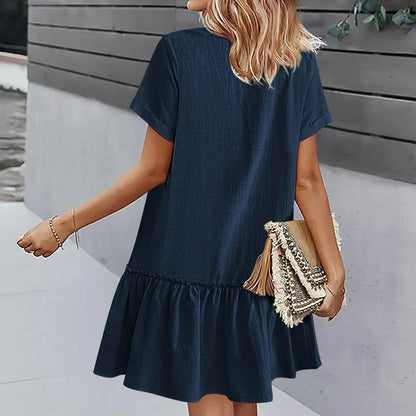 Damen-Hemdkleid mit Knopfleiste und kurzem Schnitt-Mini Dress-Alpenkind