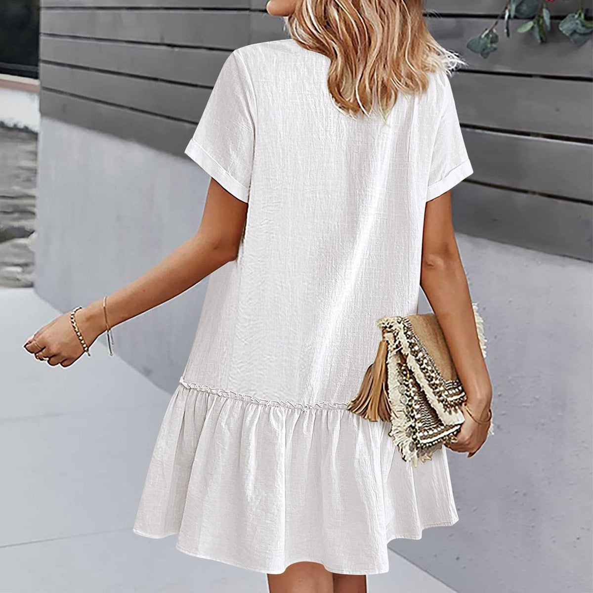 Damen-Hemdkleid mit Knopfleiste und kurzem Schnitt-Mini Dress-Alpenkind