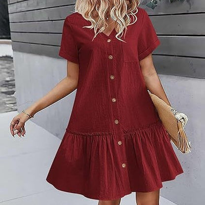 Damen-Hemdkleid mit Knopfleiste und kurzem Schnitt-Mini Dress-Alpenkind