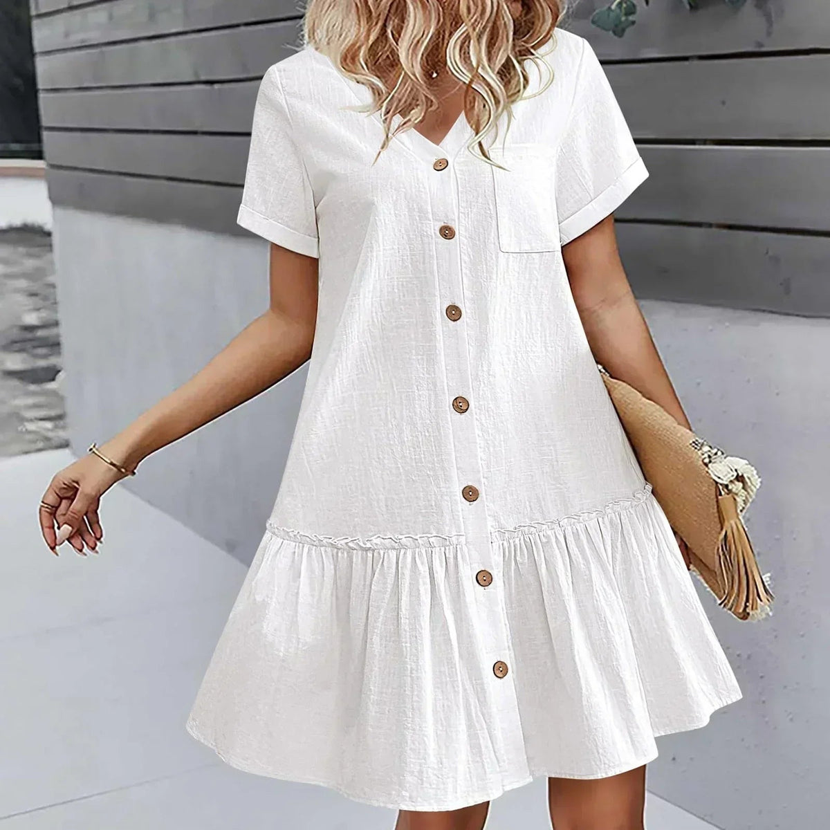 Damen-Hemdkleid mit Knopfleiste und kurzem Schnitt-Mini Dress-Alpenkind