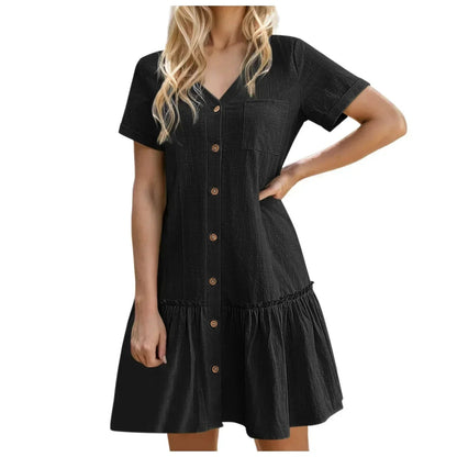Damen-Hemdkleid mit Knopfleiste und kurzem Schnitt-Mini Dress-Alpenkind