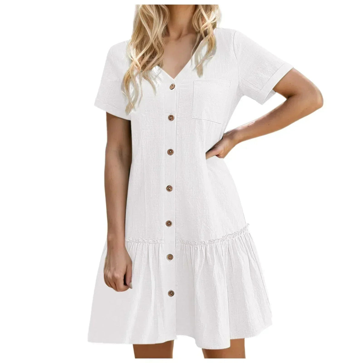 Damen-Hemdkleid mit Knopfleiste und kurzem Schnitt-Mini Dress-Alpenkind