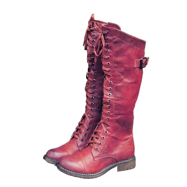 Damen Hohe Schnürstiefel im Reitstil mit Schnallenriemen-Footwear for women-Alpenkind