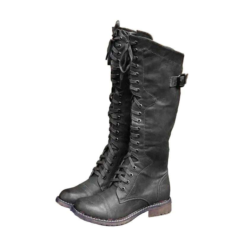 Damen Hohe Schnürstiefel im Reitstil mit Schnallenriemen-Footwear for women-Alpenkind