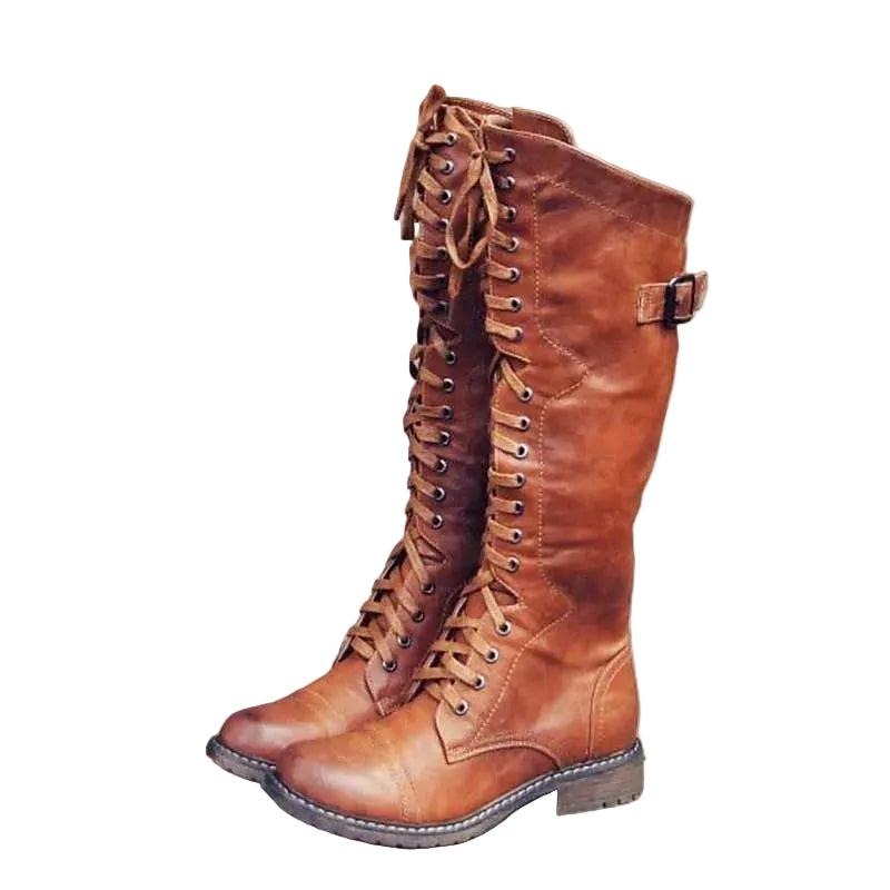Damen Hohe Schnürstiefel im Reitstil mit Schnallenriemen-Footwear for women-Alpenkind
