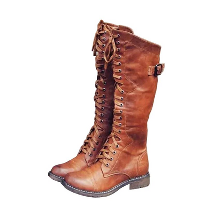 Damen Hohe Schnürstiefel im Reitstil mit Schnallenriemen-Footwear for women-Alpenkind