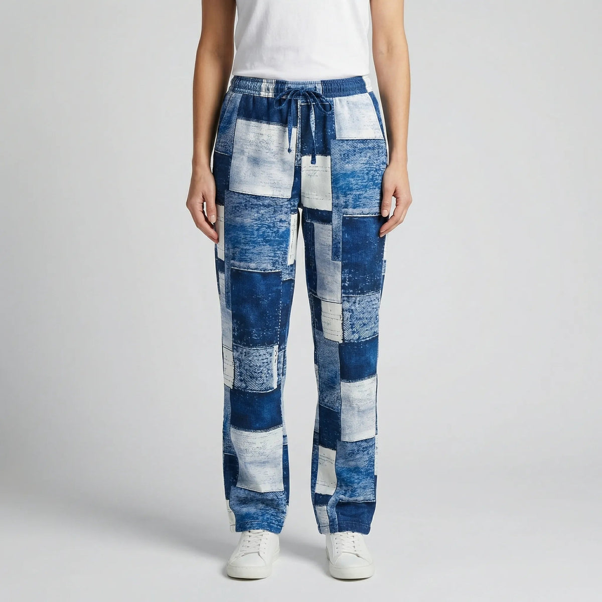 Damen-Hose mit geradem Bein aus Patchwork-Denim-Pants for Women-Alpenkind