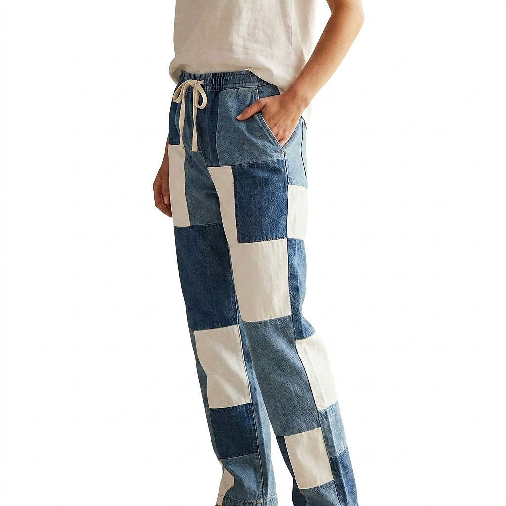 Damen-Hose mit geradem Bein aus Patchwork-Denim-Pants for Women-Alpenkind