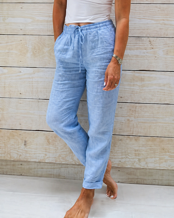 Damen Hose mit geradem Bein, elastischem Bund und Kordelzug-Women Pants-Alpenkind