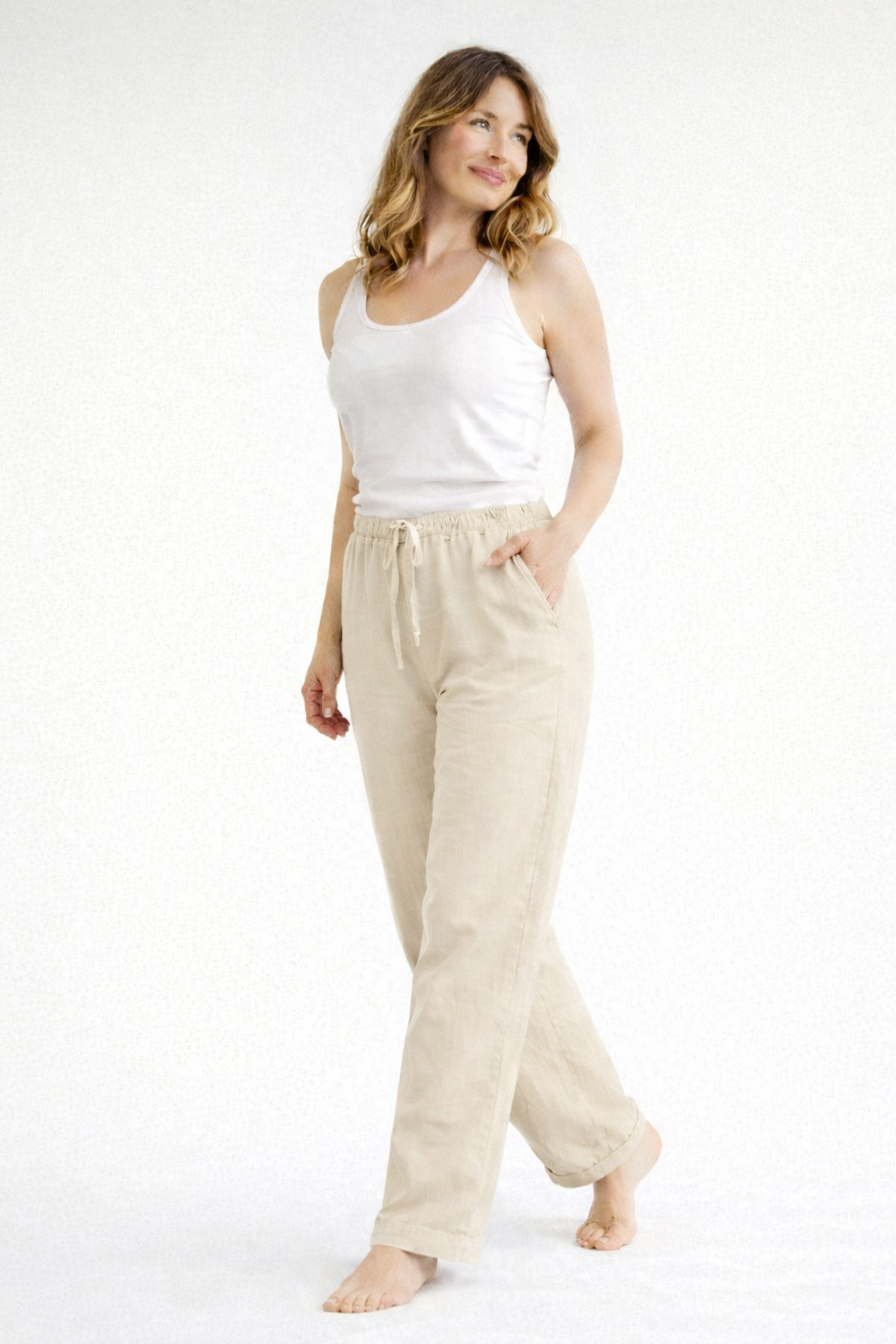 Damen Hose mit geradem Bein, elastischem Bund und Kordelzug-Women Pants-Alpenkind