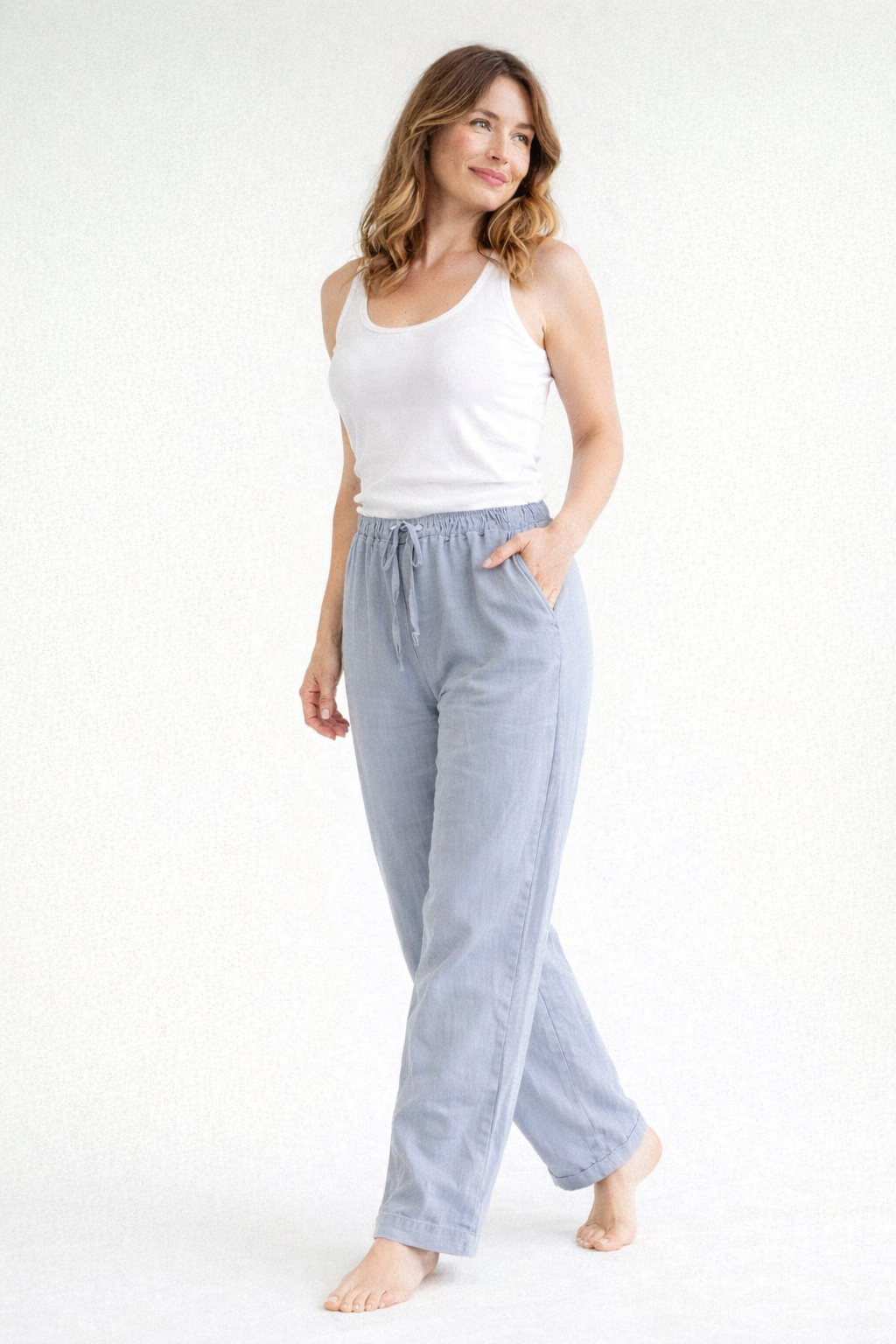 Damen Hose mit geradem Bein, elastischem Bund und Kordelzug-Women Pants-Alpenkind
