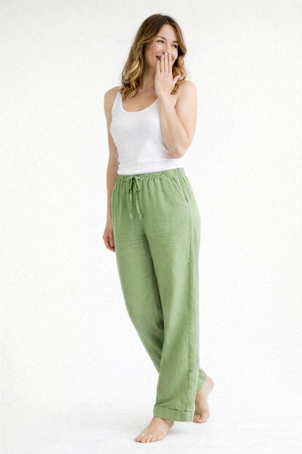Damen Hose mit geradem Bein, elastischem Bund und Kordelzug-Women Pants-Alpenkind