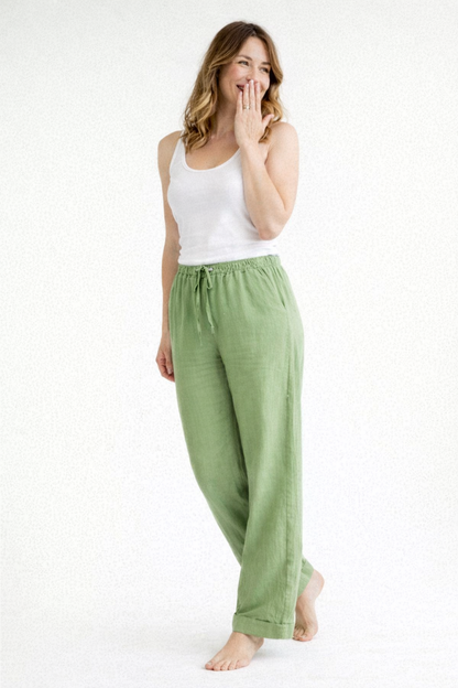 Damen Hose mit geradem Bein, elastischem Bund und Kordelzug-Women Pants-Alpenkind
