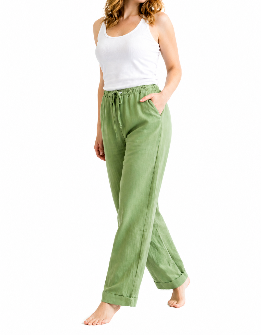 Damen Hose mit geradem Bein, elastischem Bund und Kordelzug-Women Pants-Alpenkind