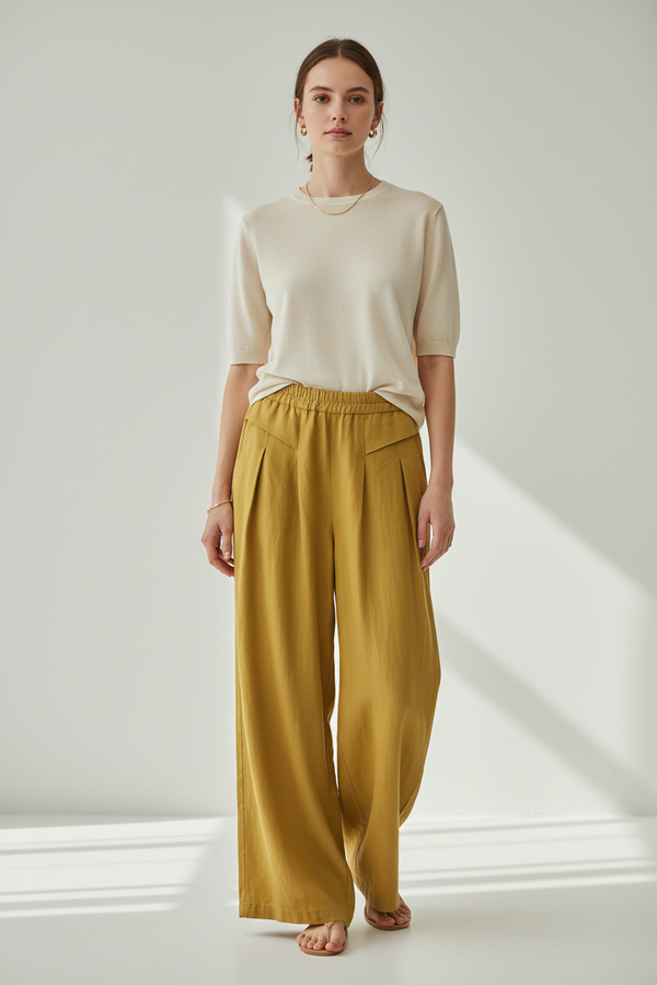 Damen Hose mit Hohem Bund und Weitem Bein-Women Pants-Alpenkind