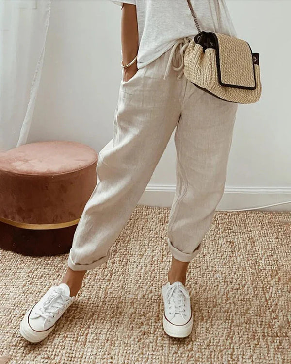Damen Hose mit Kordelzugbund und Schmal Zulaufendem Bein-Women Pants-Alpenkind
