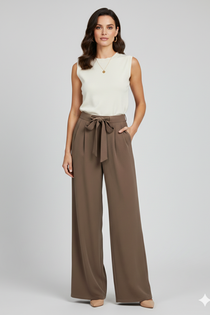 Damen-Hose mit weitem Bein und Bindegürtel-Pants for Women-Alpenkind