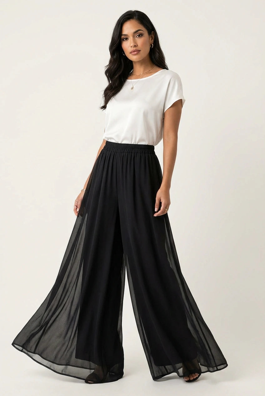 Damen-Hose mit weitem Bein und Chiffon-Überwurf-Pants for Women-Alpenkind