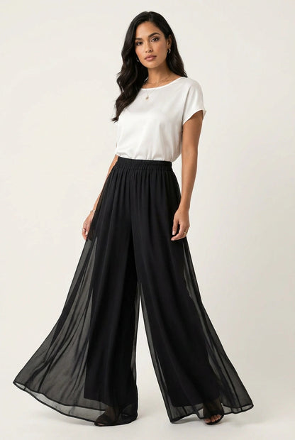 Damen-Hose mit weitem Bein und Chiffon-Überwurf-Pants for Women-Alpenkind