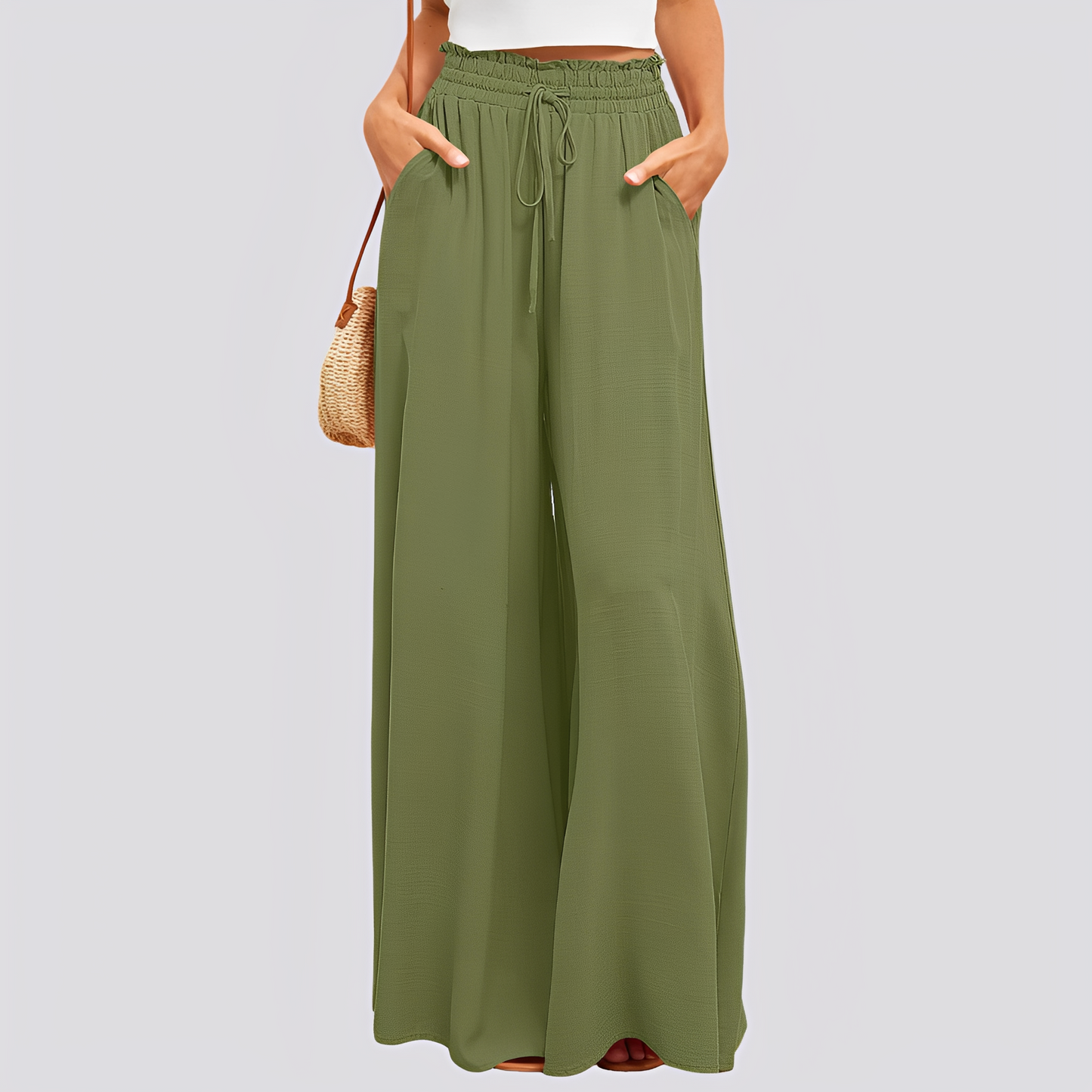 Damen Hose mit weitem Bein und elastischem Bund mit Kordelzug-Women Pants-Alpenkind