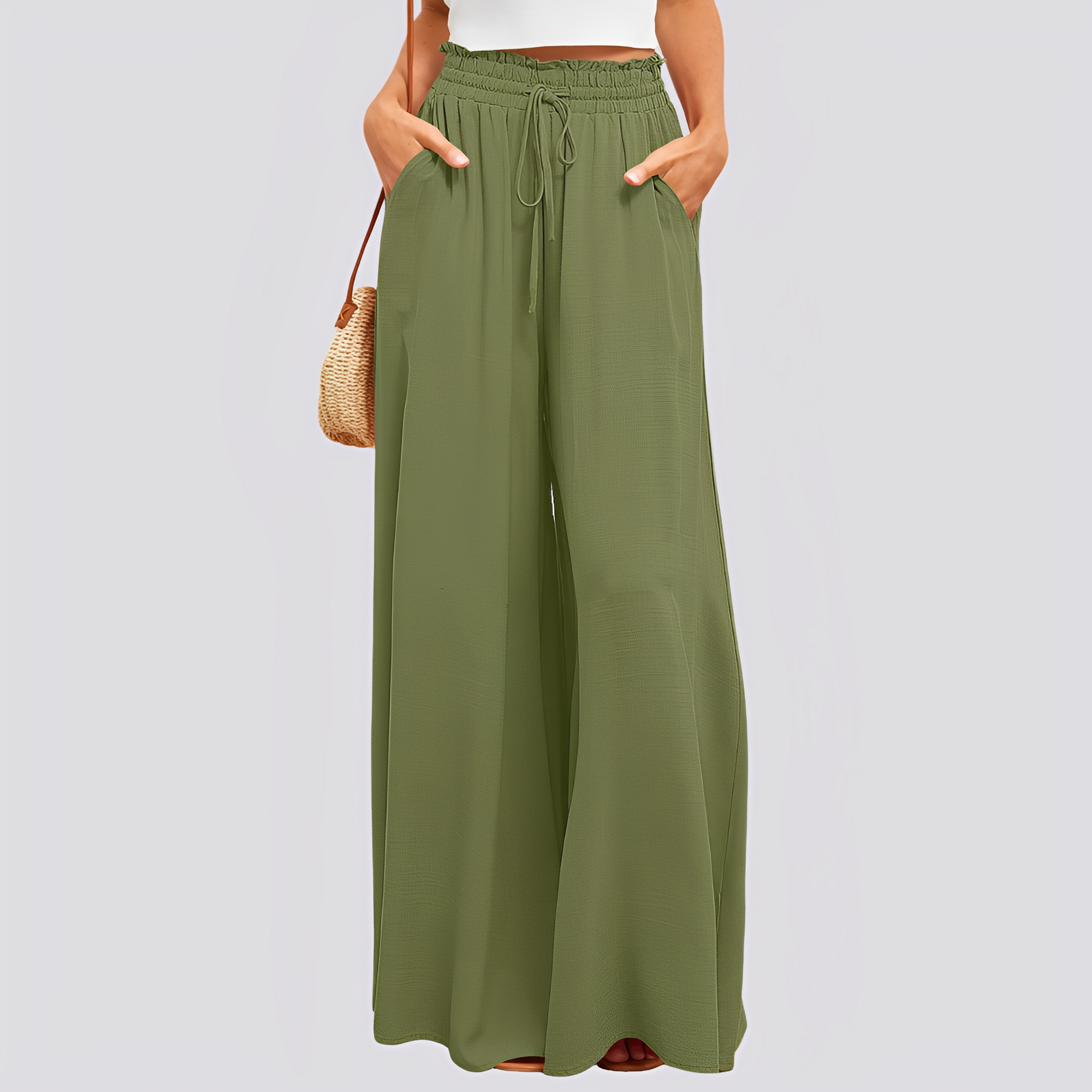 Damen Hose mit weitem Bein und elastischem Bund mit Kordelzug-Women Pants-Alpenkind