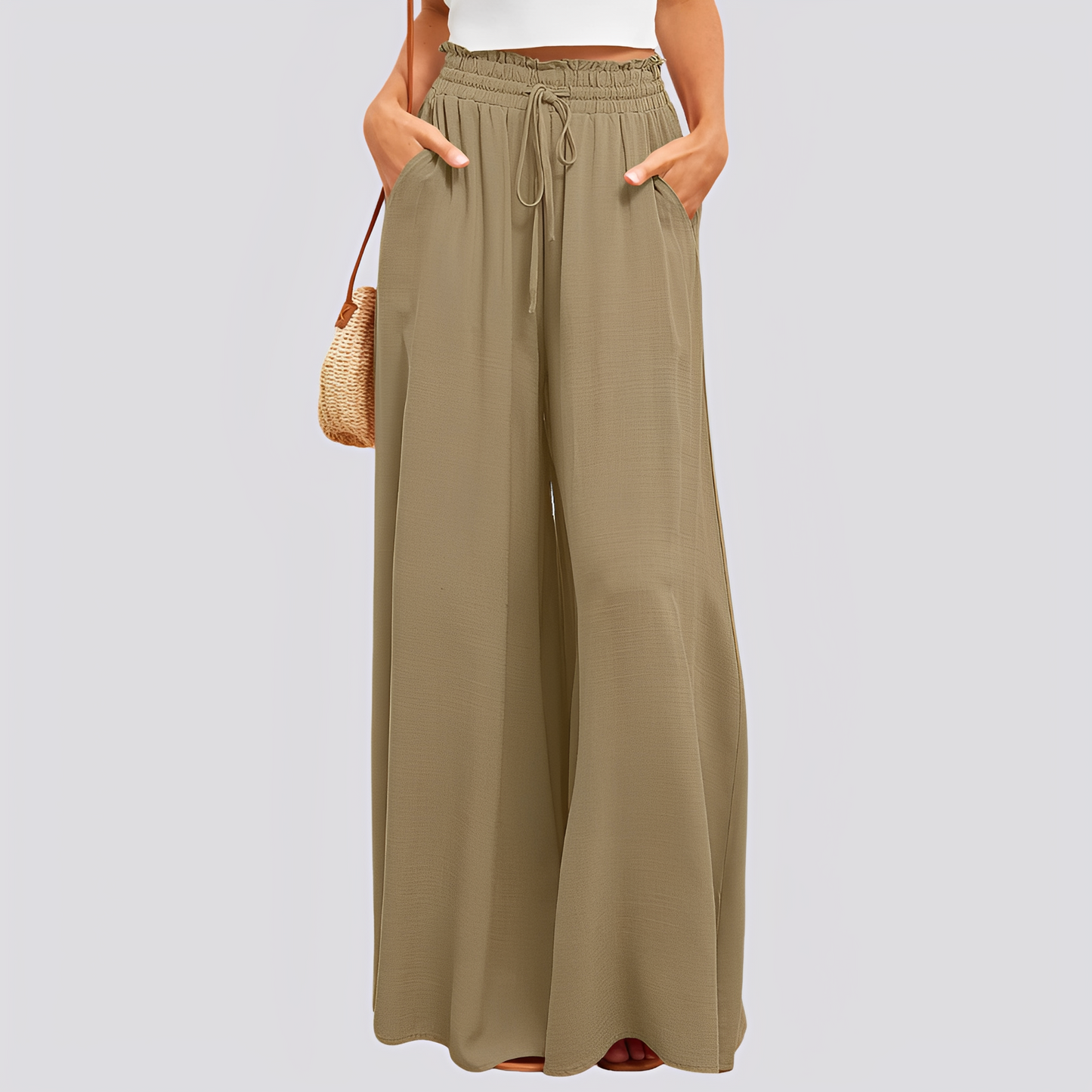 Damen Hose mit weitem Bein und elastischem Bund mit Kordelzug-Women Pants-Alpenkind