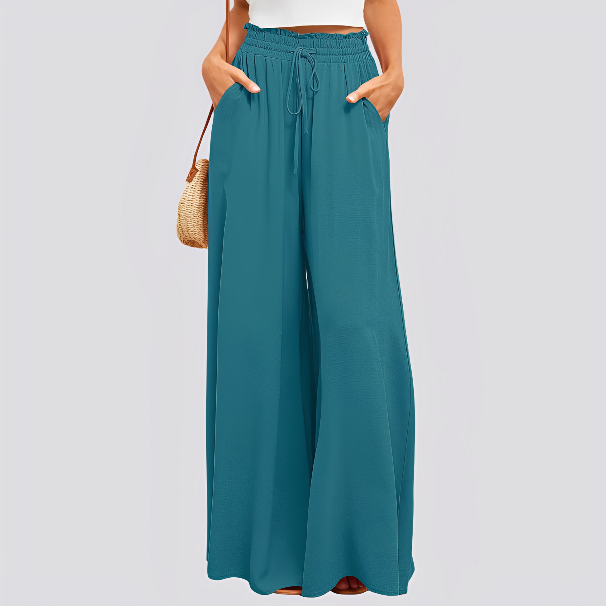 Damen Hose mit weitem Bein und elastischem Bund mit Kordelzug-Women Pants-Alpenkind