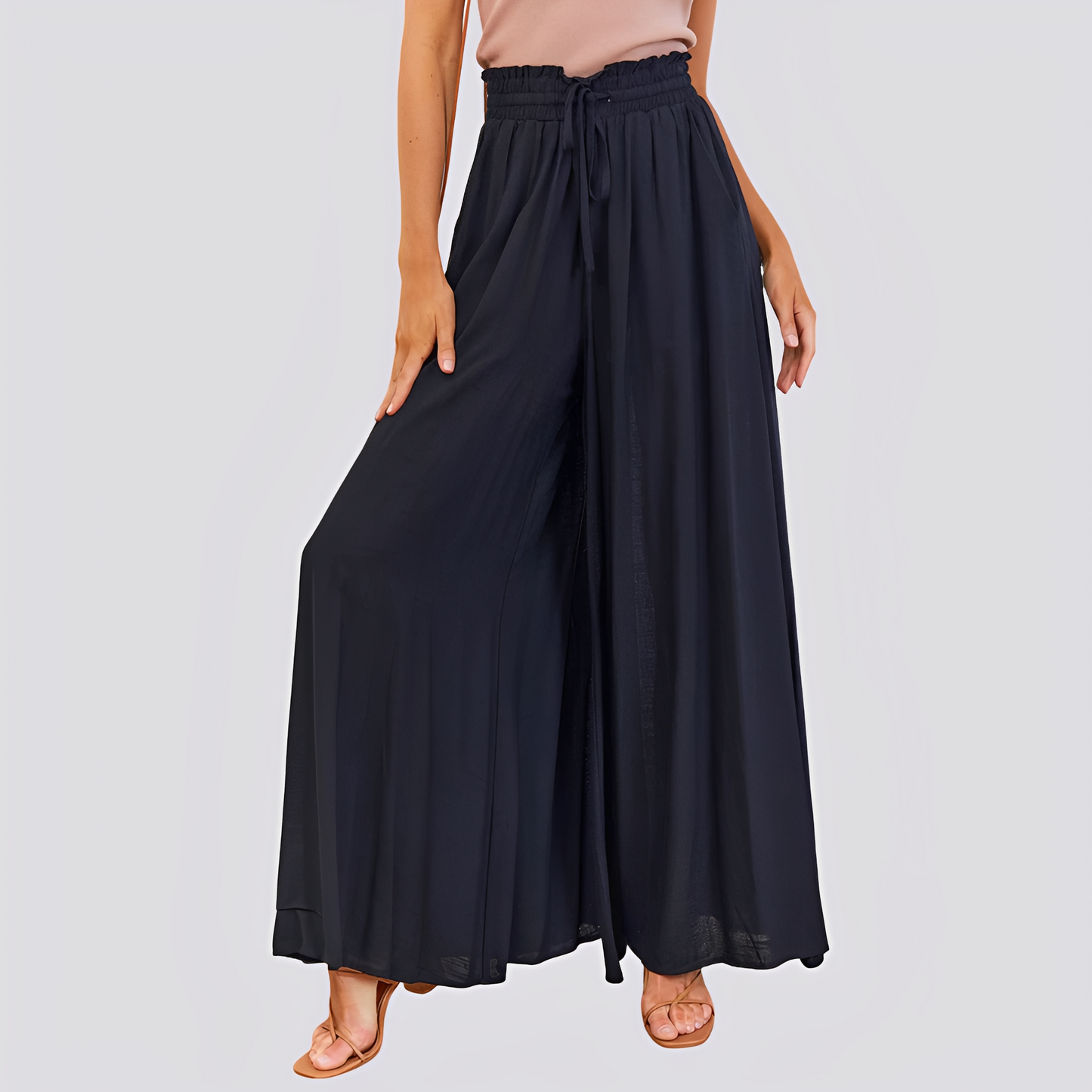 Damen Hose mit weitem Bein und elastischem Bund mit Kordelzug-Women Pants-Alpenkind