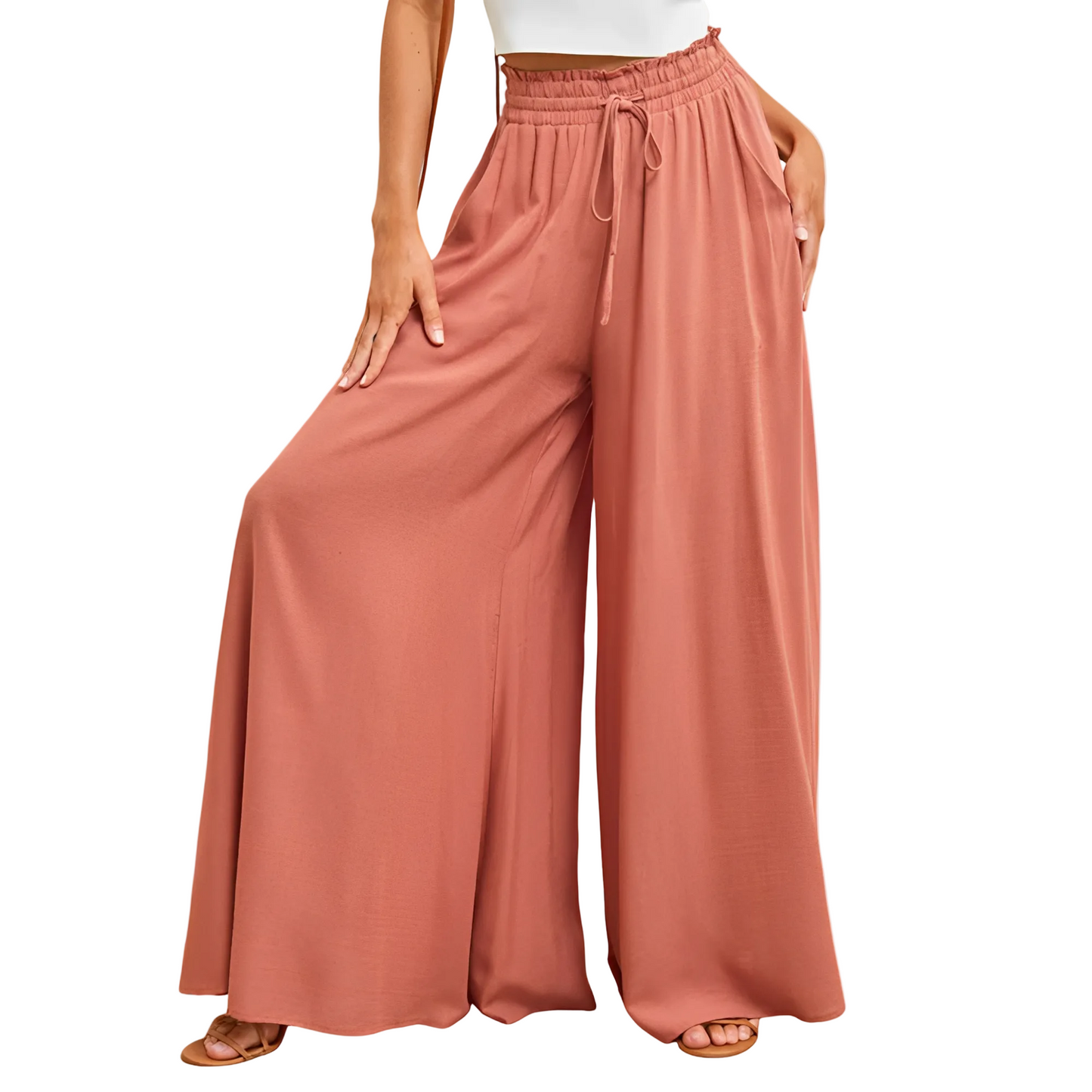 Damen Hose mit weitem Bein und elastischem Bund mit Kordelzug-Women Pants-Alpenkind