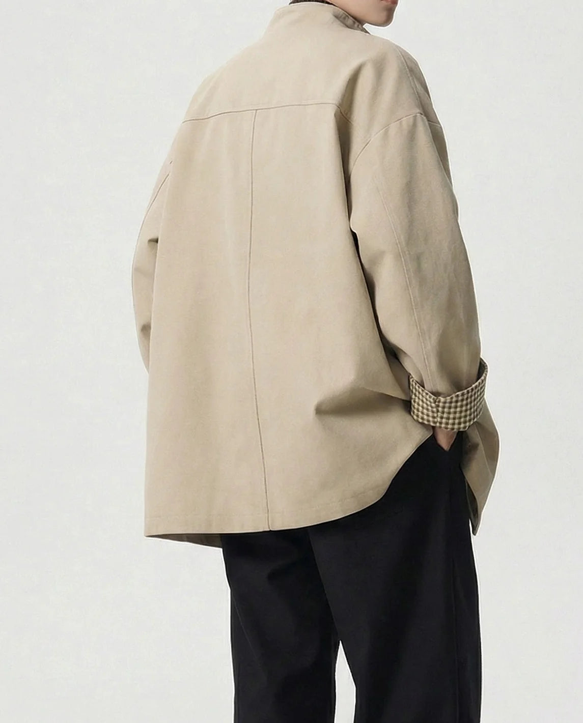 Damen Jacke mit Knopfleiste und Kariertem Kragenbesatz