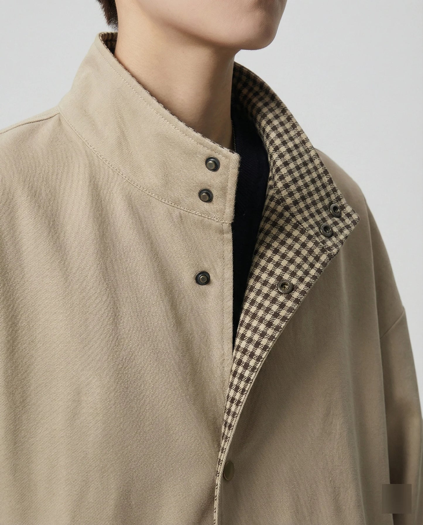 Damen Jacke mit Knopfleiste und Kariertem Kragenbesatz