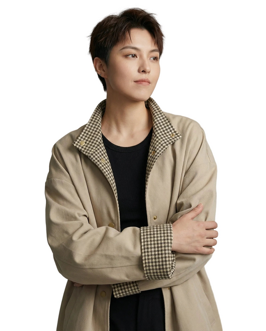 Damen Jacke mit Knopfleiste und Kariertem Kragenbesatz-Women Coats-Alpenkind