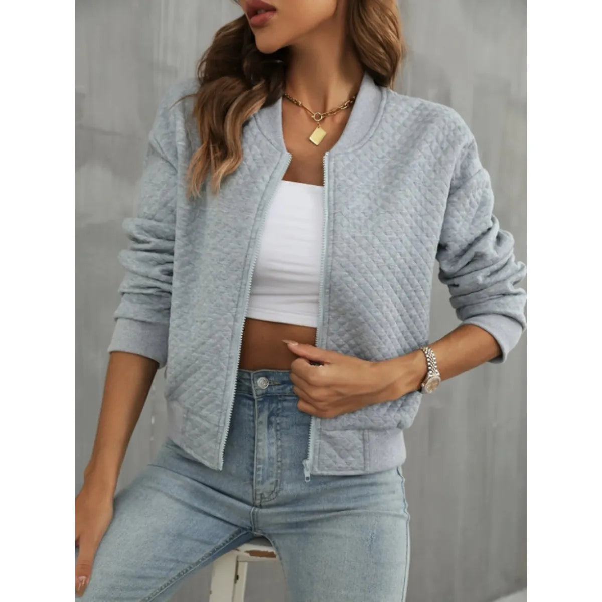 Damen Jacke mit Reißverschluss und Rundhalsausschnitt-Women Jackets-Alpenkind