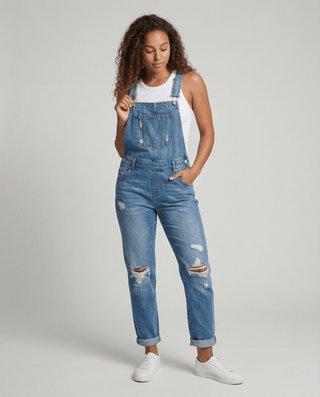 Damen Jeans-Latzhose mit Brusttasche und verstellbaren Trägern-Jumpsuits for women-Alpenkind