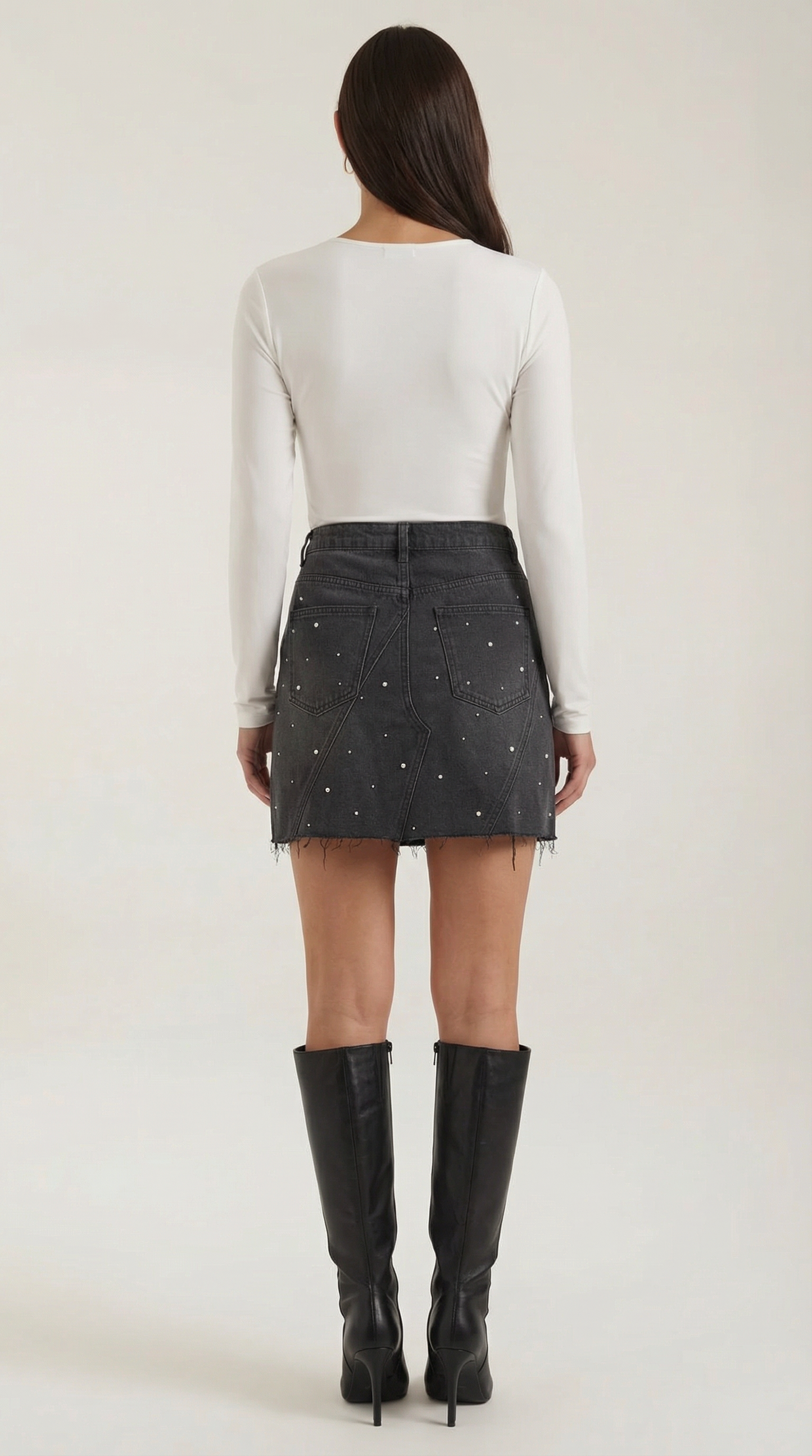 Damen Jeans Minirock mit Frontpaneelen, Knopfverschluss und offenem Saum-Skirt for women-Alpenkind