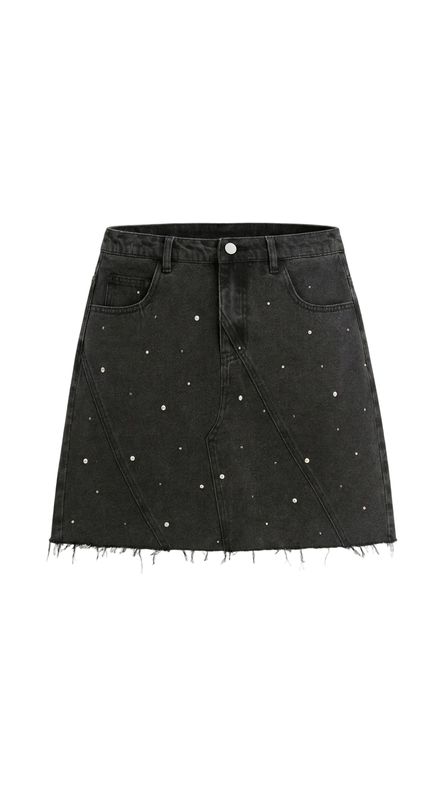 Damen Jeans Minirock mit Frontpaneelen, Knopfverschluss und offenem Saum-Skirt for women-Alpenkind