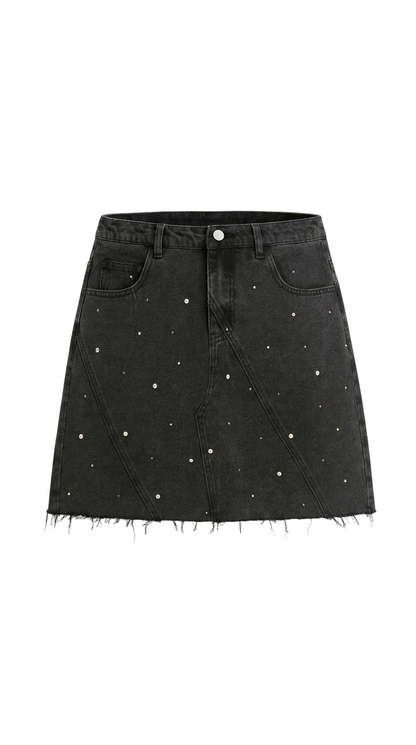 Damen Jeans Minirock mit Frontpaneelen, Knopfverschluss und offenem Saum-Skirt for women-Alpenkind
