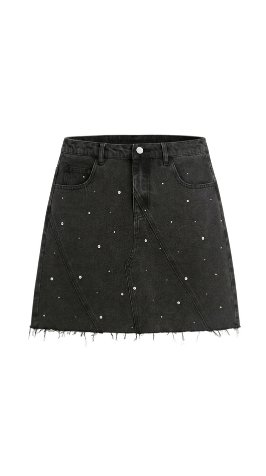 Damen Jeans Minirock mit Frontpaneelen, Knopfverschluss und offenem Saum-Skirt for women-Alpenkind
