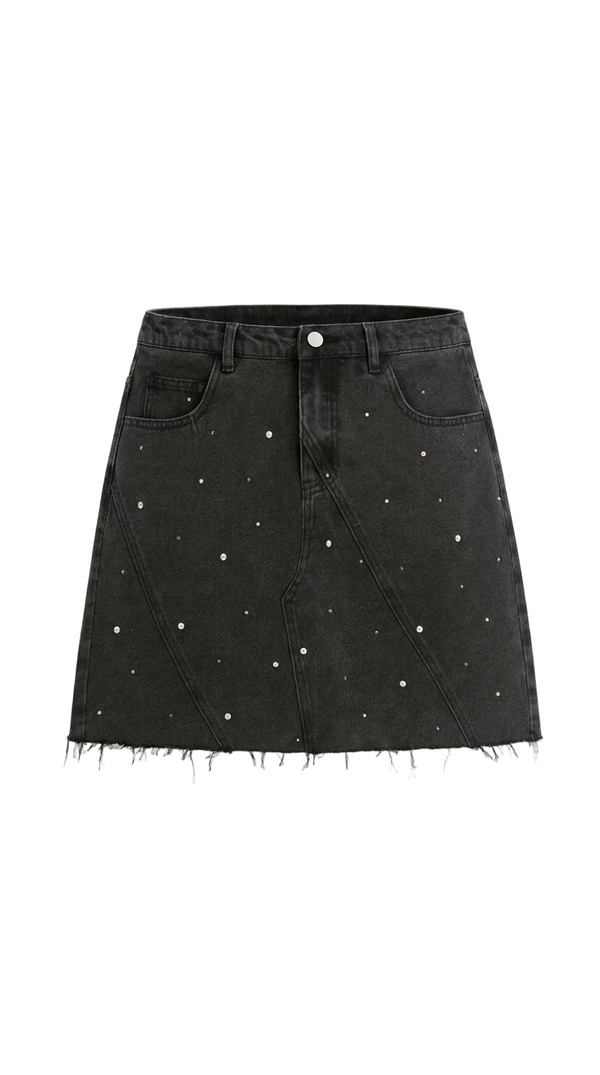 Damen Jeans Minirock mit Frontpaneelen, Knopfverschluss und offenem Saum-Skirt for women-Alpenkind