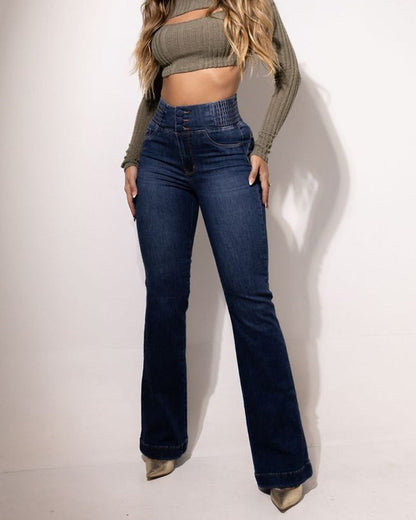 Damen-Jeans mit hoher Taille und ausgestelltem Bein-Pants for Women-Alpenkind