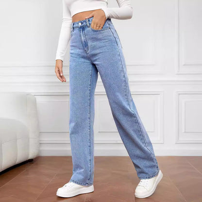 Damen Jeans mit hoher Taille und geradem Bein-Pants for Women-Alpenkind