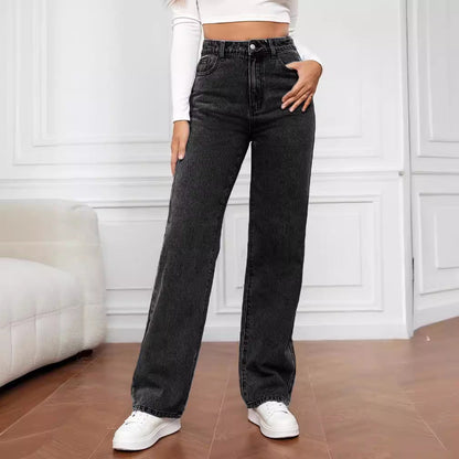 Damen Jeans mit hoher Taille und geradem Bein-Pants for Women-Alpenkind