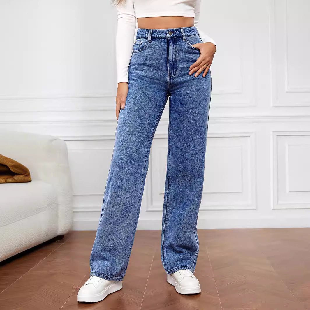 Damen Jeans mit hoher Taille und geradem Bein-Pants for Women-Alpenkind