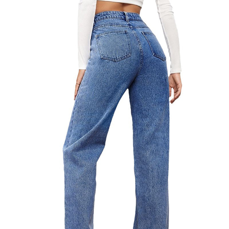 Damen Jeans mit hoher Taille und geradem Bein-Pants for Women-Alpenkind