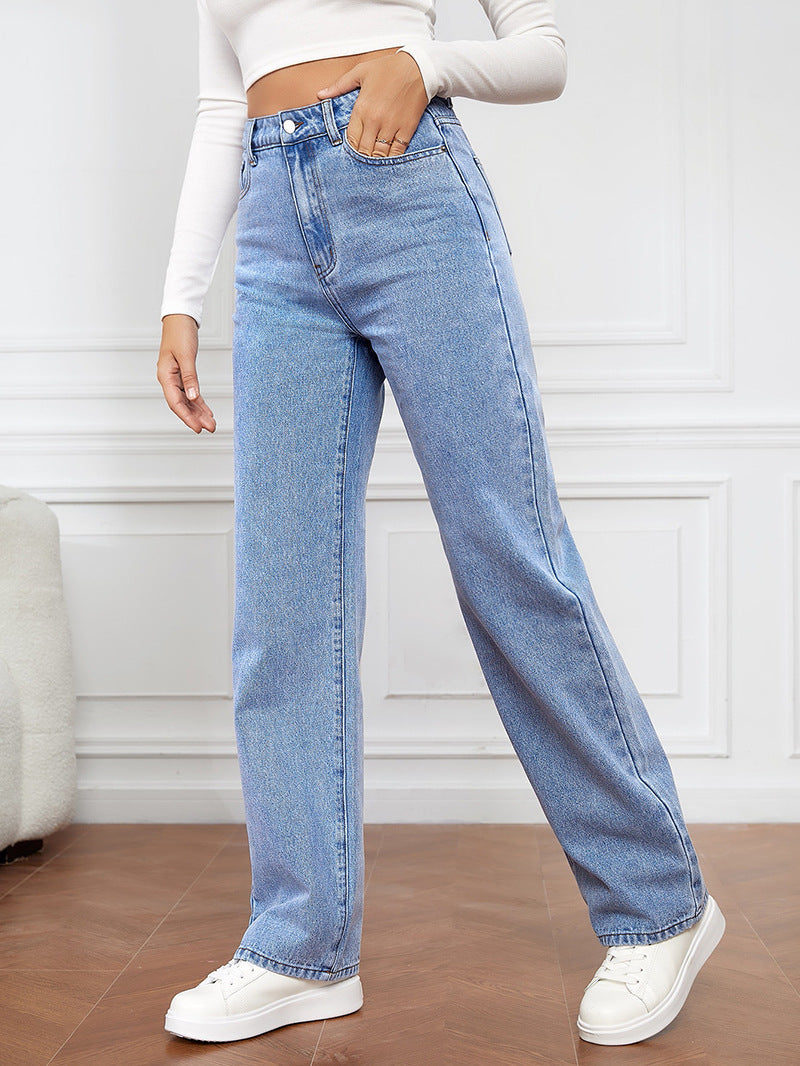 Damen Jeans mit hoher Taille und geradem Bein-Pants for Women-Alpenkind