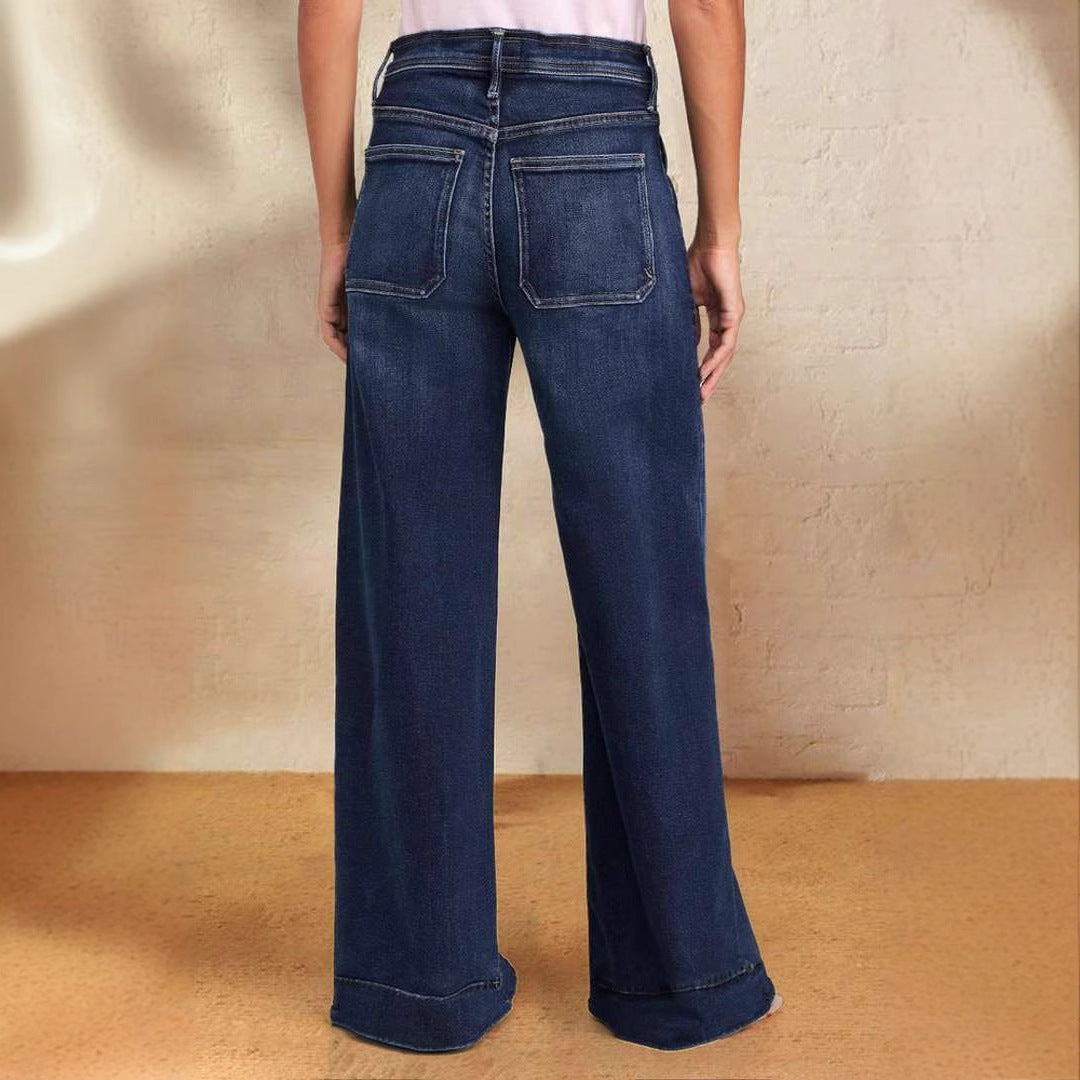 Damen-Jeans mit weitem Bein, hoher Taille und Kordelzug-Pants for Women-Alpenkind
